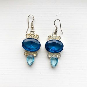 Vintage ornate silver & blue gem drop earrings